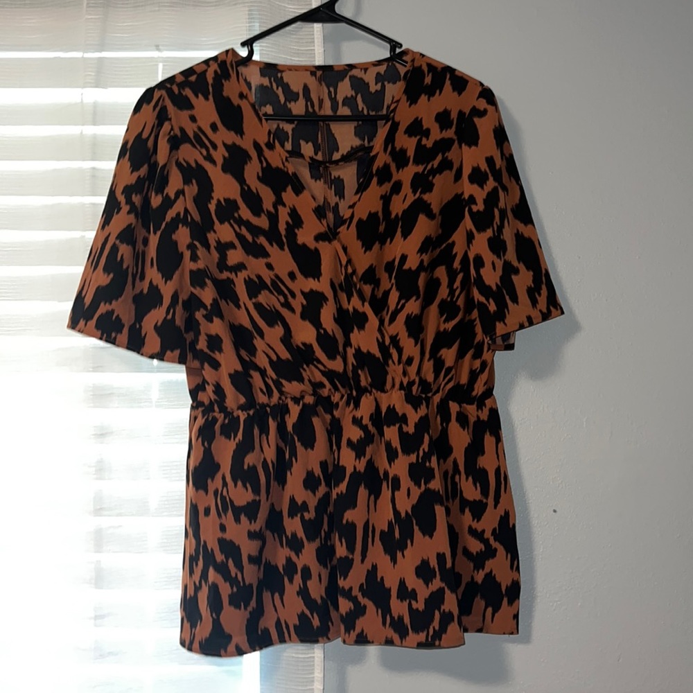 Shein all over print cut out peplum blouse